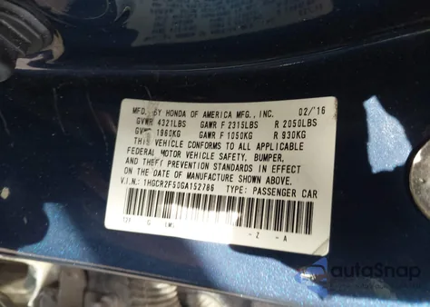 2016 Honda Accord Sport из США, поврежденный, VIN 1HGCR2F50GA152786